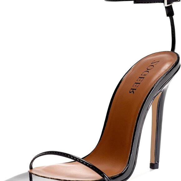 Women's Stiletto Sandals Black Red Open Toe 4.7 Inch Heels Dressy Prom Shoe - Picture 1 of 6